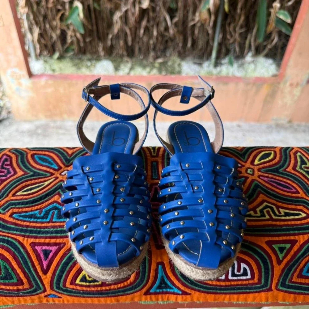 Bakers Blue Woven Espadrille Sandals Leather Ankle Strap‎ US 5 EUR 36 Brazil